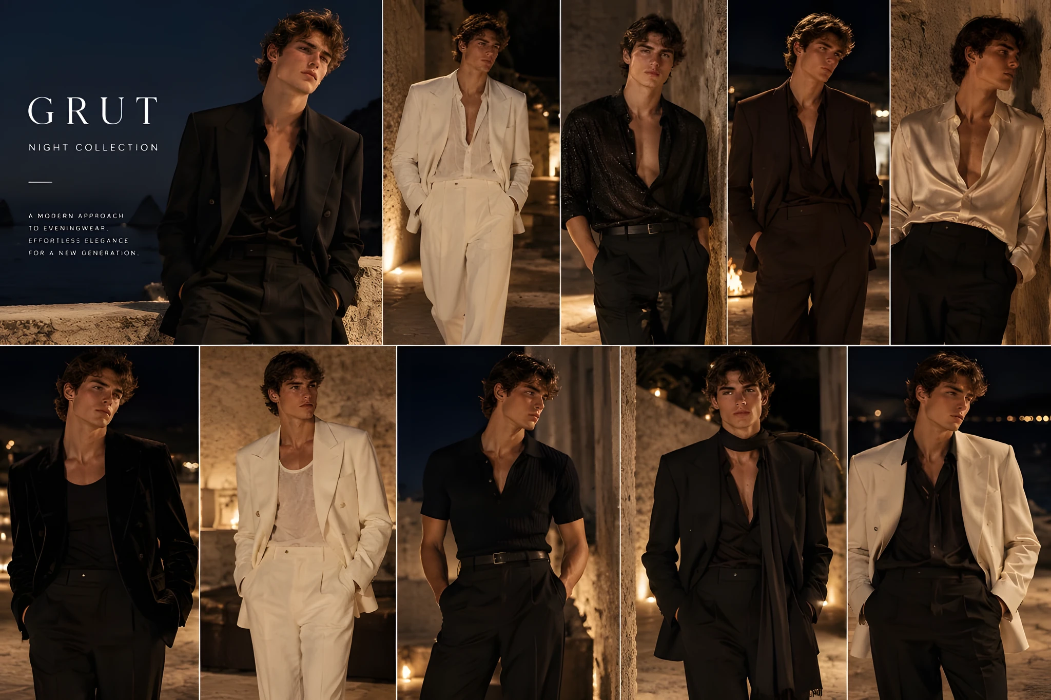 Editorial GRUT Men Night, diez looks de noche junto al mar